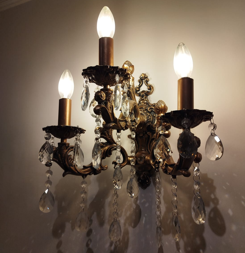 3-Arm Diecast And Crystal Wall Sconce