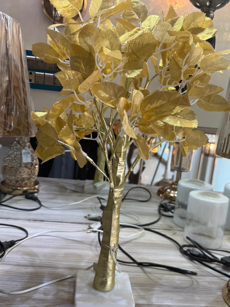 Golden Tree Pot Fake Plant Lamp