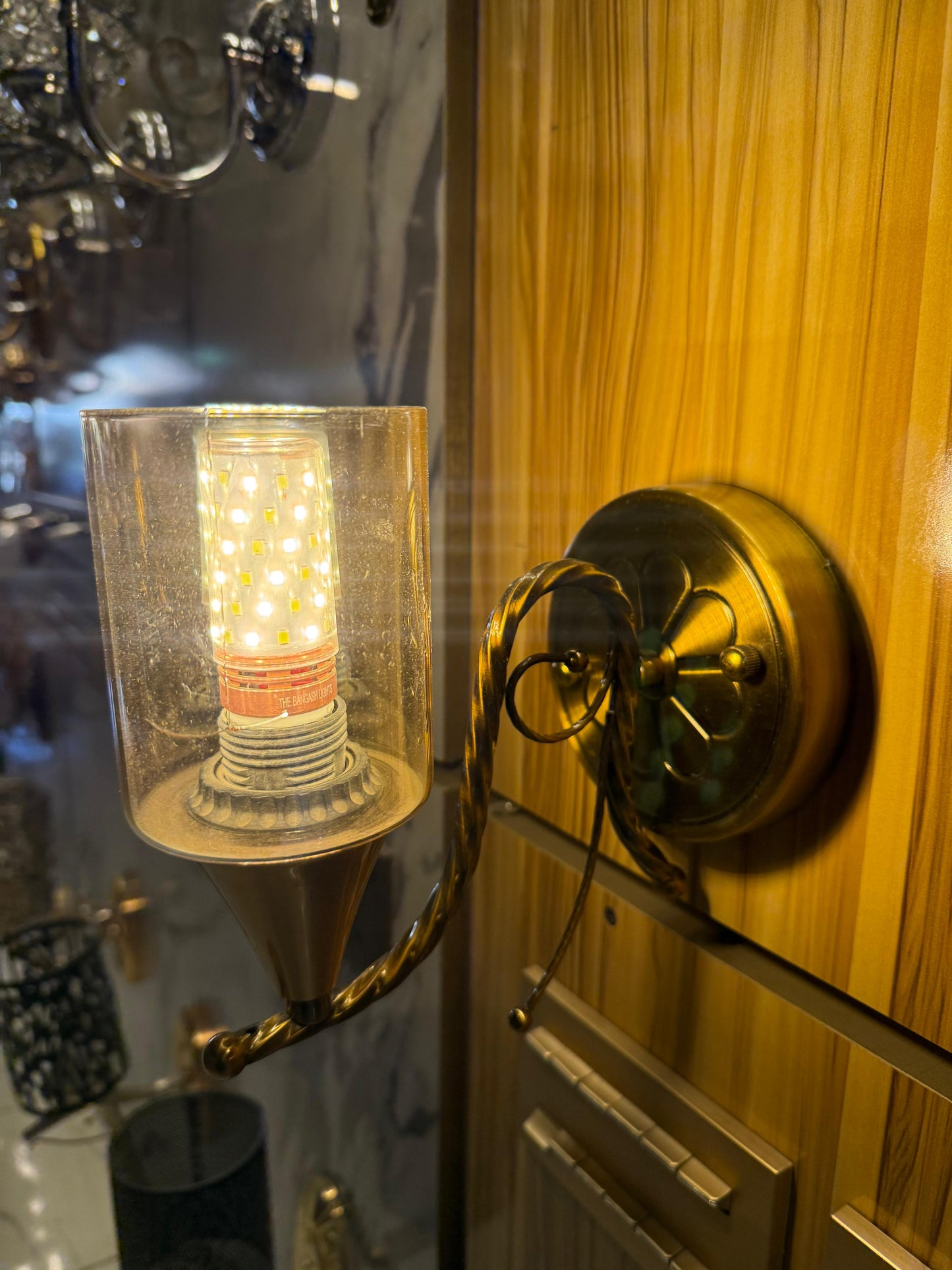 Vintage Brass Glass Wall Sconce