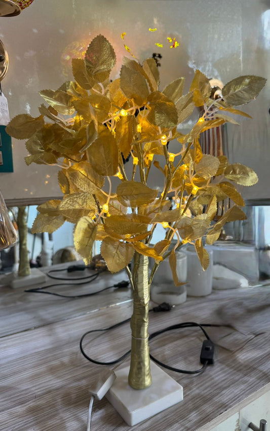 Golden Tree Pot Fake Plant Lamp