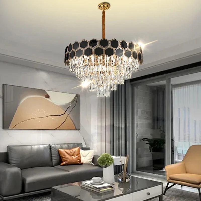 Crystal Glass Black Golden Traditional Chandelier