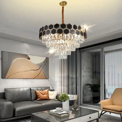 Crystal Glass Black Golden Traditional Chandelier