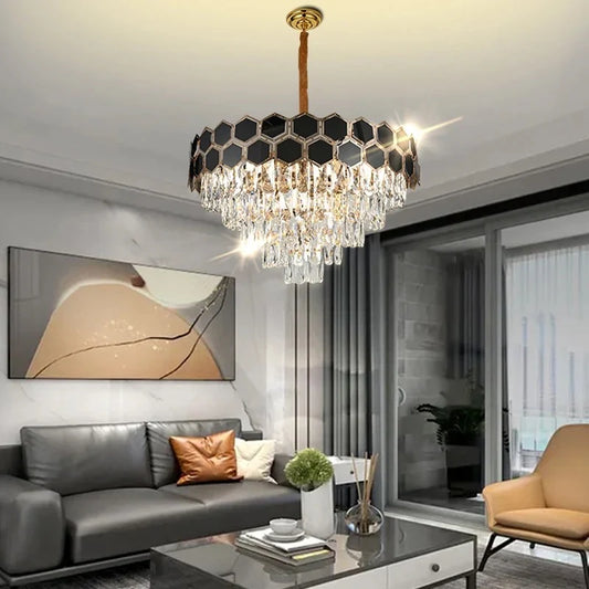 Crystal Glass Black Golden Traditional Chandelier