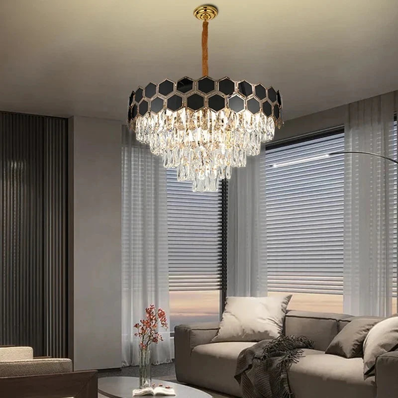 Crystal Glass Black Golden Traditional Chandelier