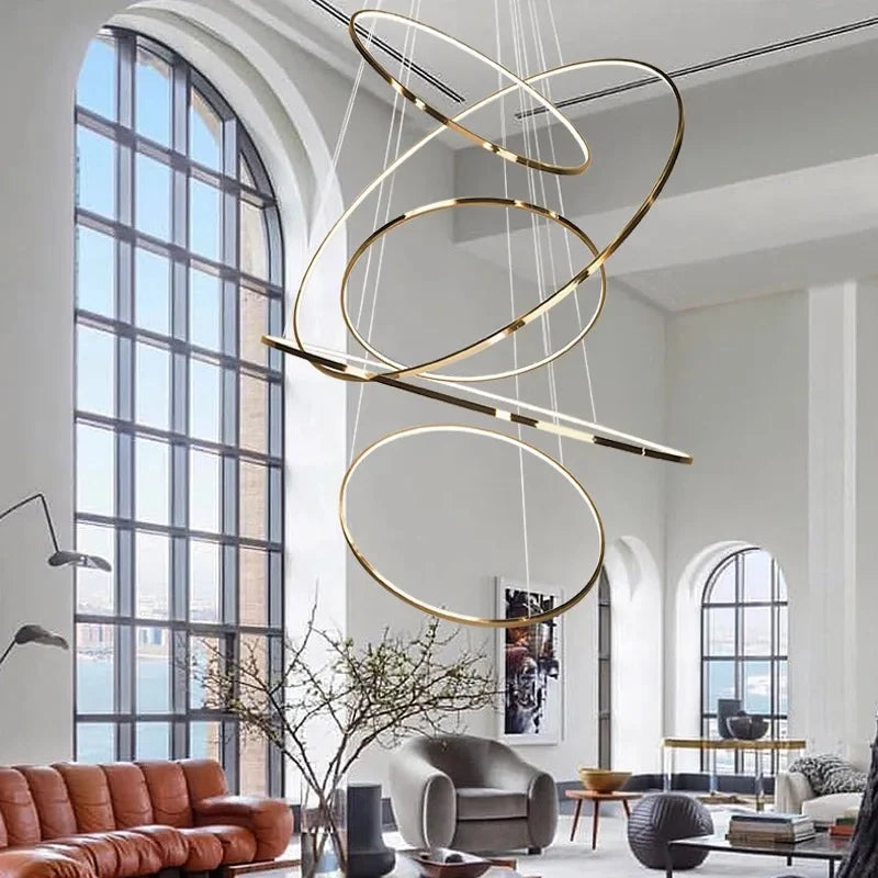 Led 5 Rings Golden Modern Chandelier