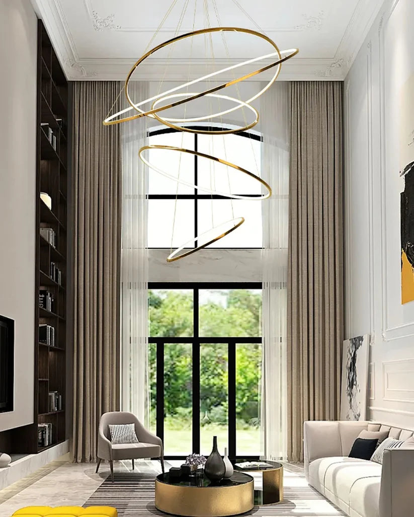 Led 5 Rings Golden Modern Chandelier