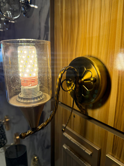 Vintage Brass Glass Wall Sconce